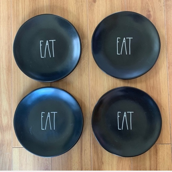 BRAND NEW Set of 4 Rae Dunn EAT plates black - Picture 6 of 6